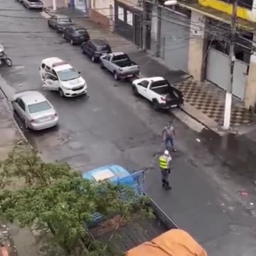 Police Officer Sweeps Legs Out From Under Criminal