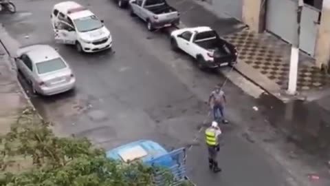 Police Officer Sweeps Legs Out From Under Criminal