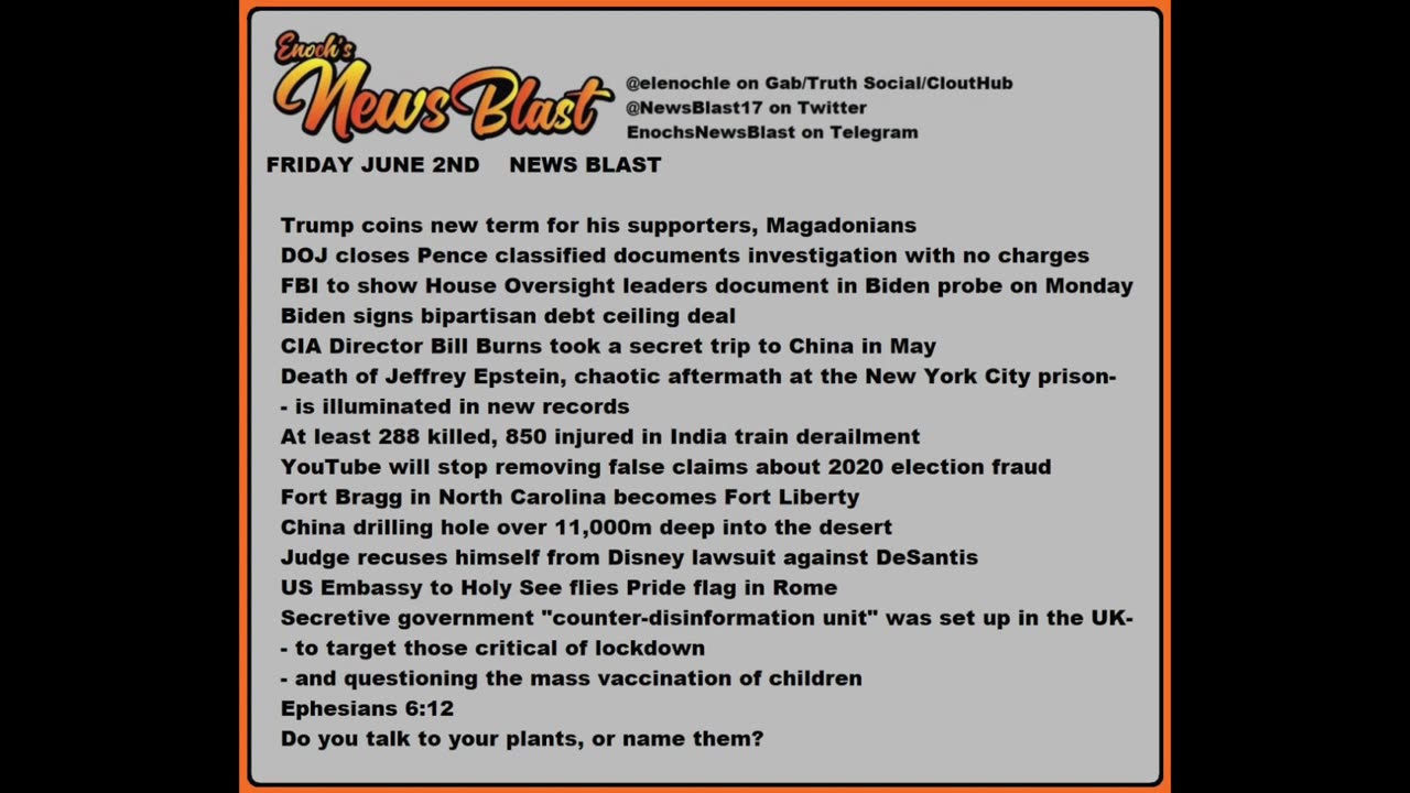 Friday, June 2, 2023 News Blast #Enoch #NewsBlastReading #NBR