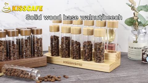 Coffee Beans Storage Container Display Rack Walnut Coffee Tea Tube Bottle Glass Espresso Coffee