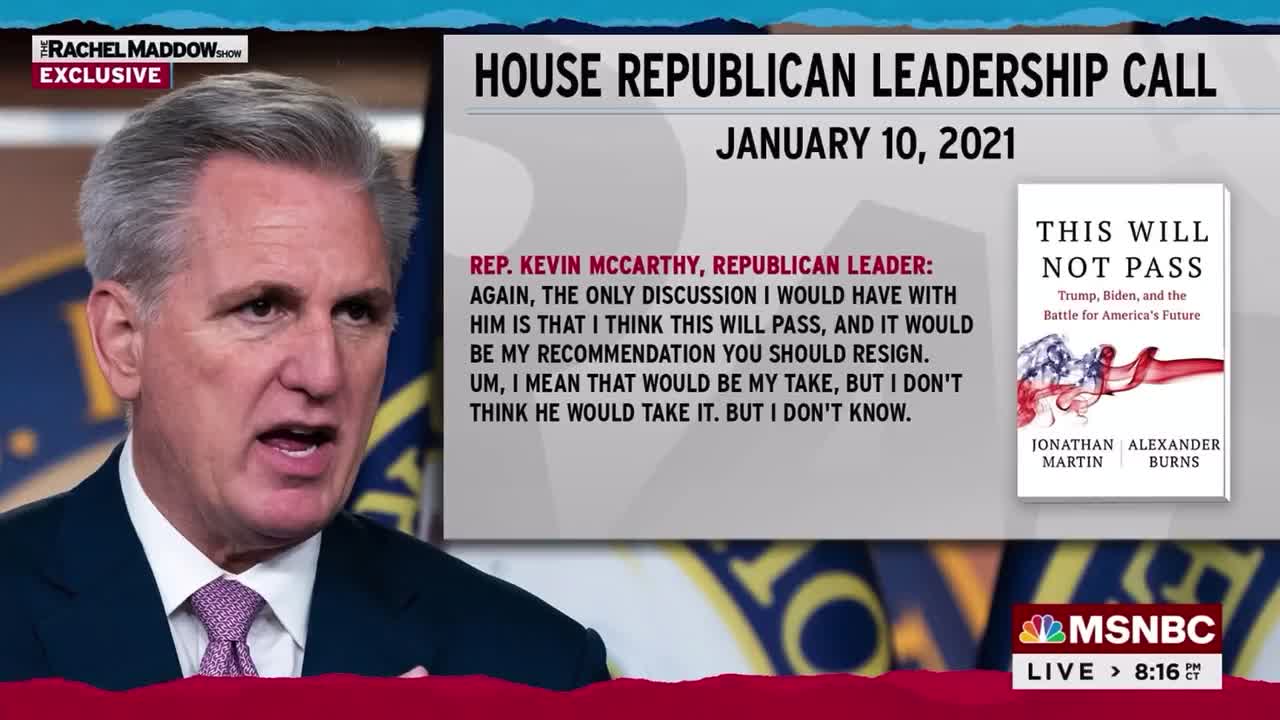 Tape: McCarthy said he'll push former President Donald Trump to resign after Jan 6