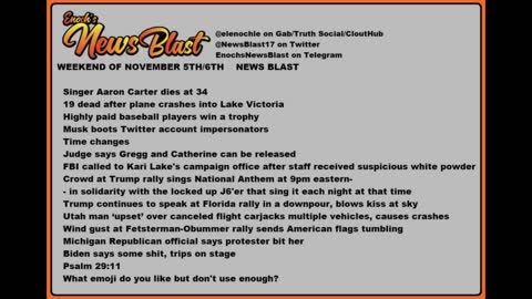 Weekend of November 5/6,2022 News Blast#Enoch #NewsBlastReading #NBR