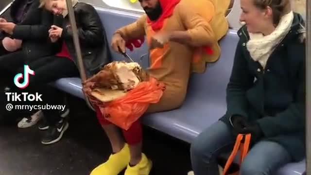 Turkey Eating A Turkey On A Subway