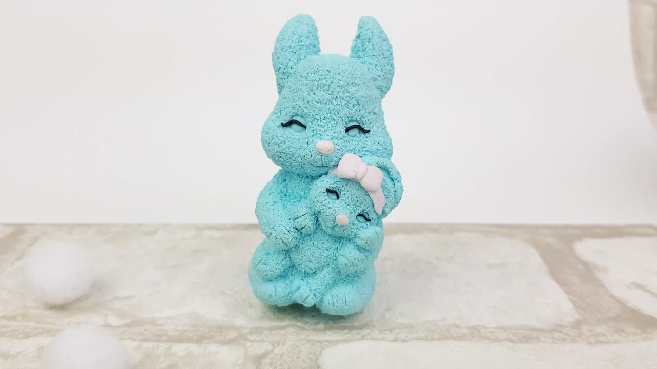 Figurine made of polymer clay Mother Bunny with daughter Bunny Handmade figurine rabbits Annealart