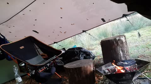 Can't get the right camera angle to film cooking on a campfire under a tarp