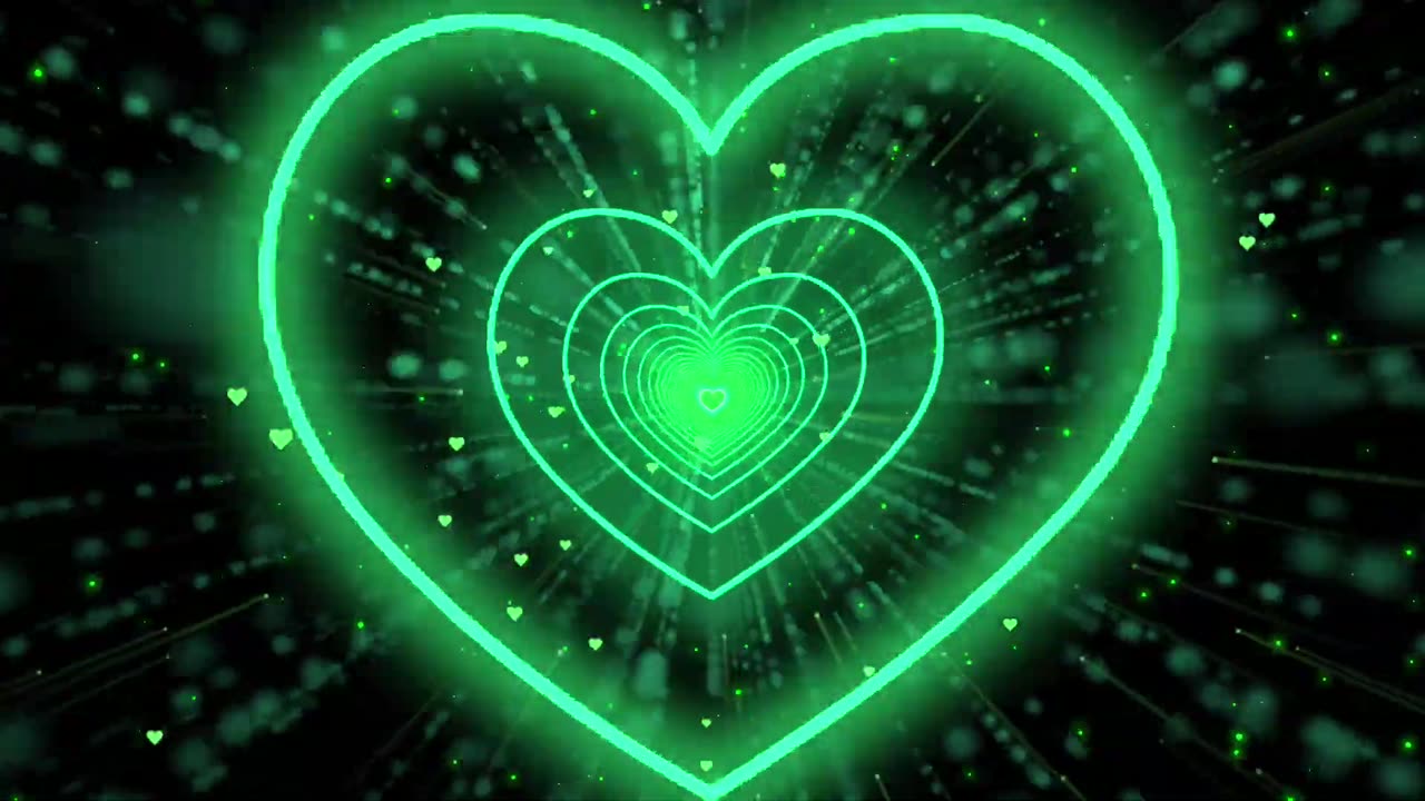 096. Heart Tunnel💚GreenHeart Background Neon Heart Background Video Wallpaper Heart [3 Hours]