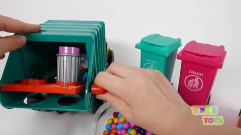 Garbage Truck Trash Can Surprise Candy Toys for Children Learn Colors