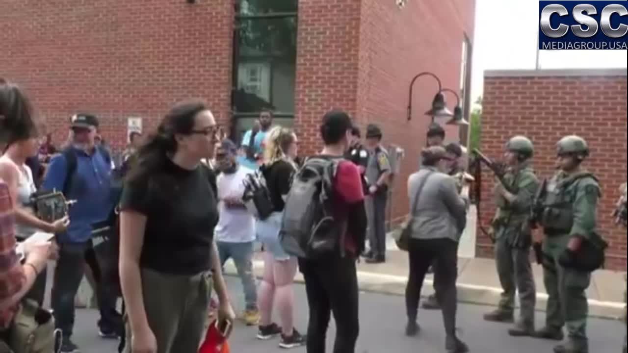 Virginia State Patrol Riot Squad And Black Lives Matter Clash At Charlottesville Protests