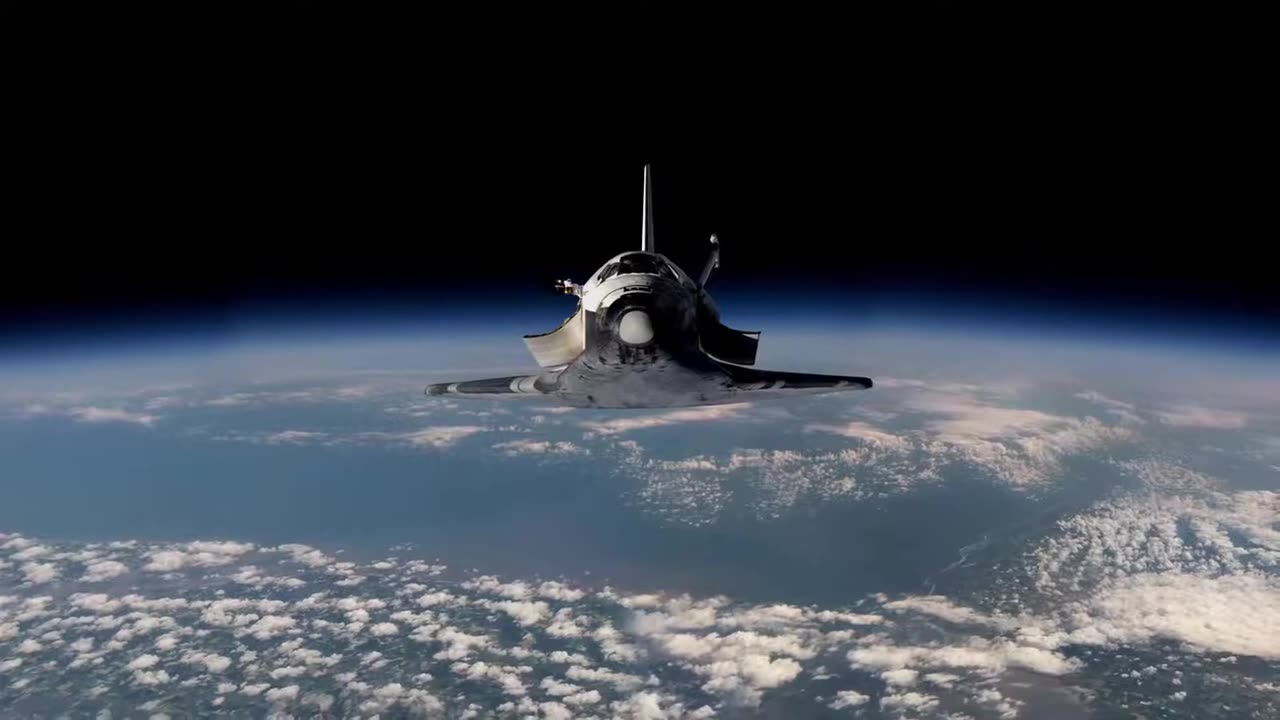 Space Shuttle floating in Space going to Touch on Moon