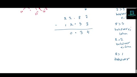 Subtraktion: Part 3: Exempler med decimal tecken