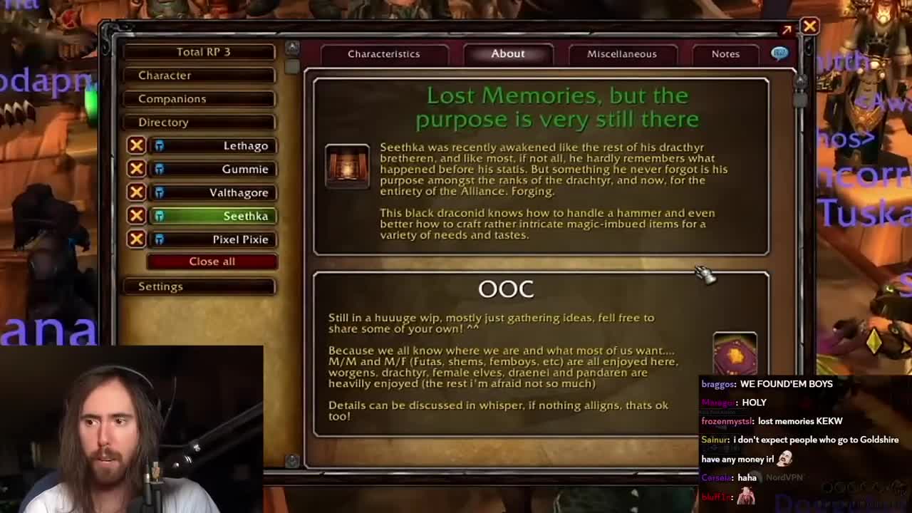 Asmongold inspects the profile of a DEGENERATE WoW Roleplayer