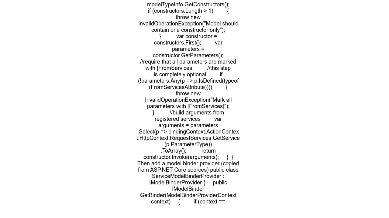 Can I inject a dependency into a model object created in a post method with Net Core WebApi