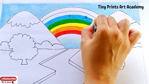 Draw Easy Rainbow Scenery/Drawing Easy Scenery with Rainbow