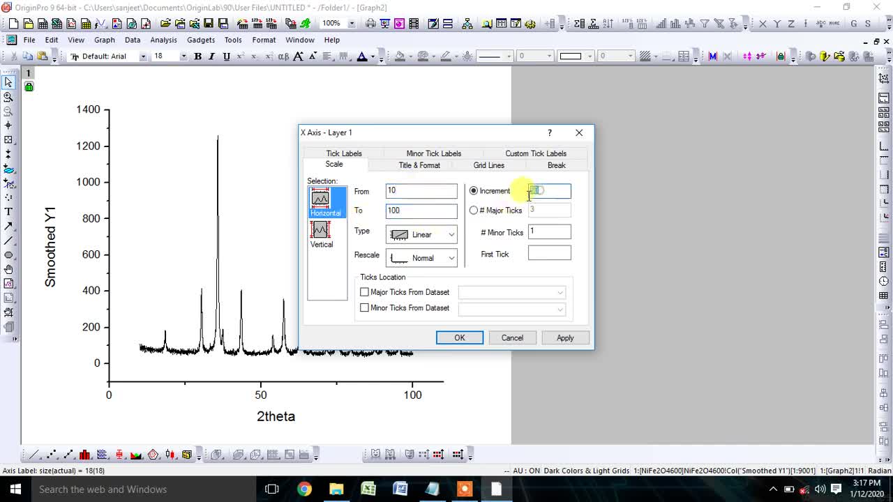 How to estimate FWHM from XRD data quickly using Origin Software