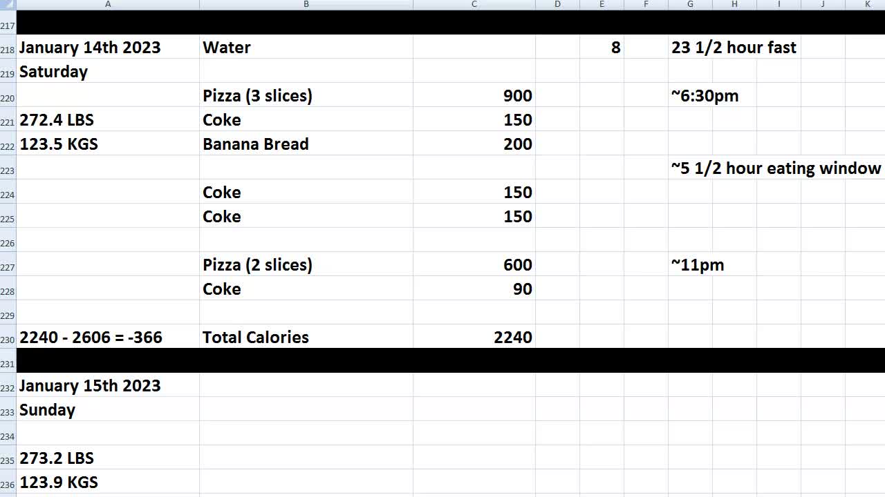 Daily Calorie Count: January 14th