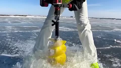 lce fishing on a frozen