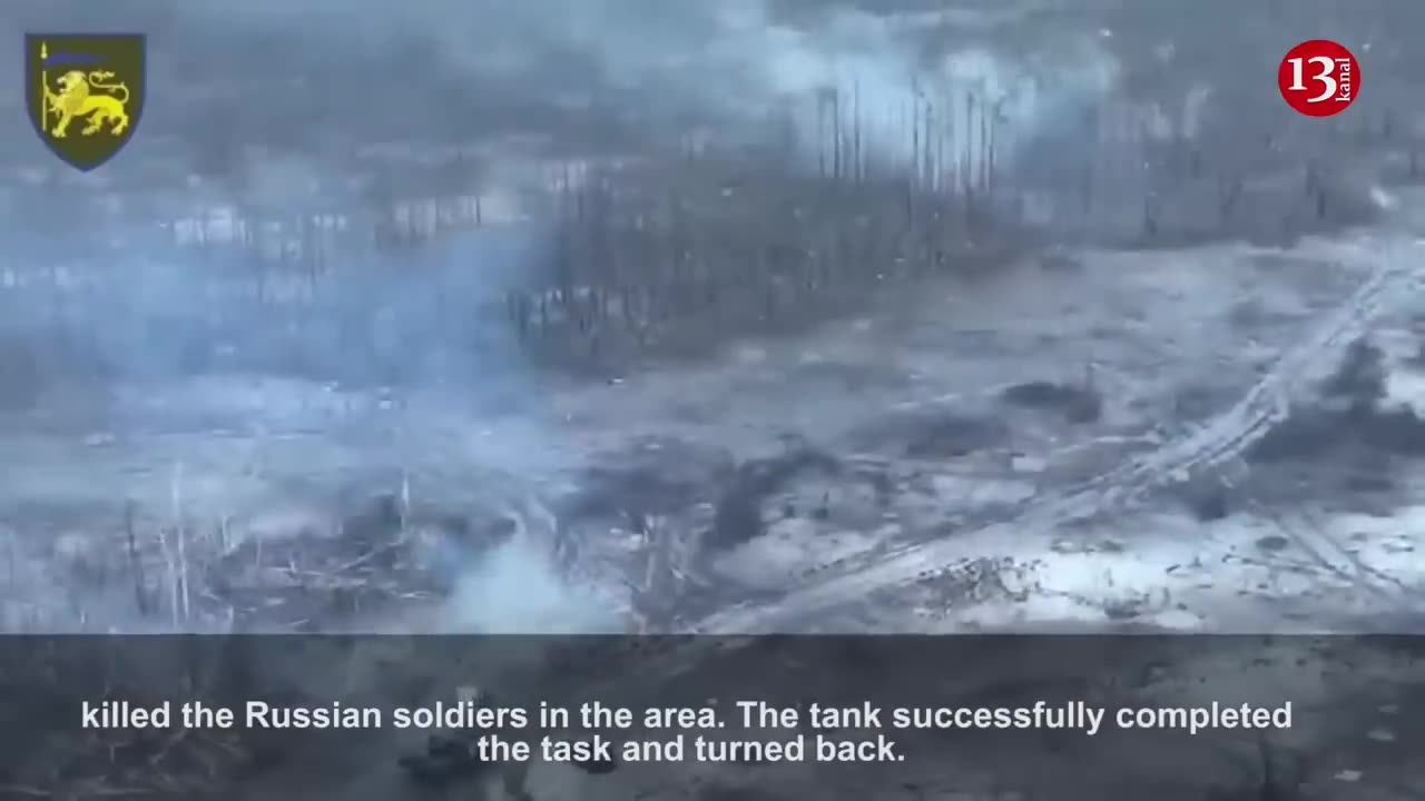 Attack of Ukrainian tank on a Russian position near Kupyansk