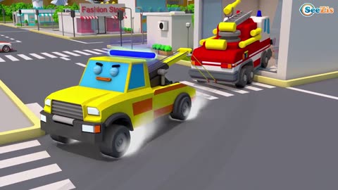 Car Cartoons for Kids About The Red Firetruck Crash