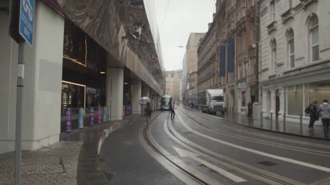 Tram Lines In Front Of The Grand Central Shopping Centre In Birmingham UK On Rainy Day 1