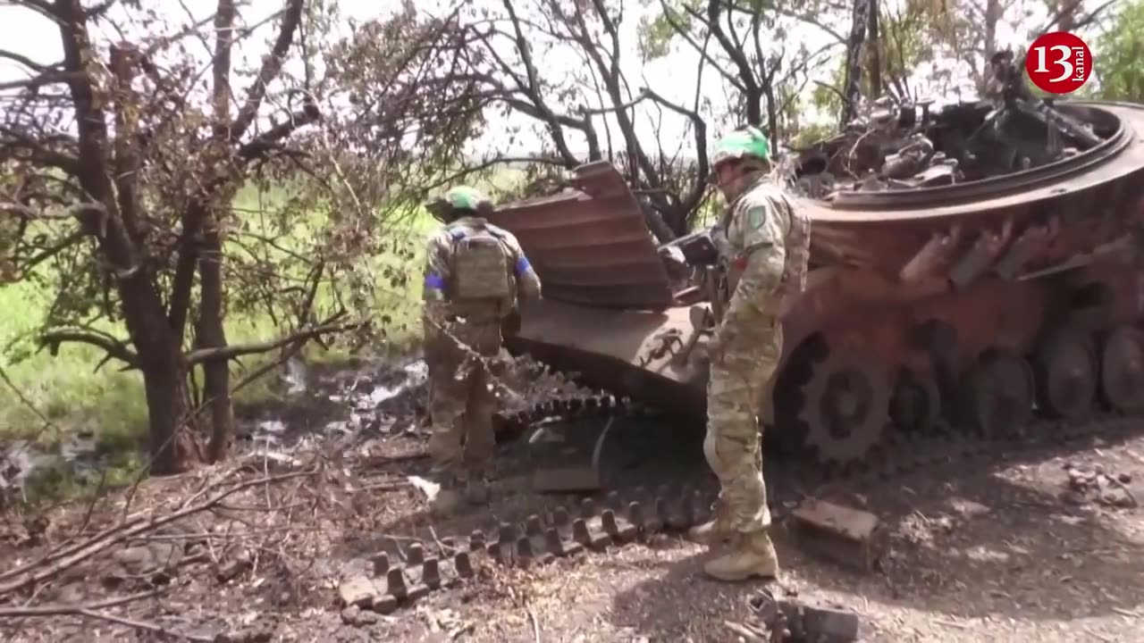 Ukrainian army displays Russian military equipment destroyed during counterattack on a roadside