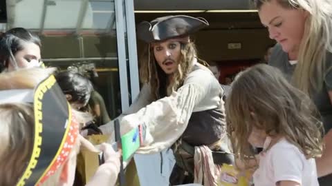 Johnny + Depp as “Captain Jack Sparrow” sails into Vancouver to visit patients at BCCH [FULL VIDEO}