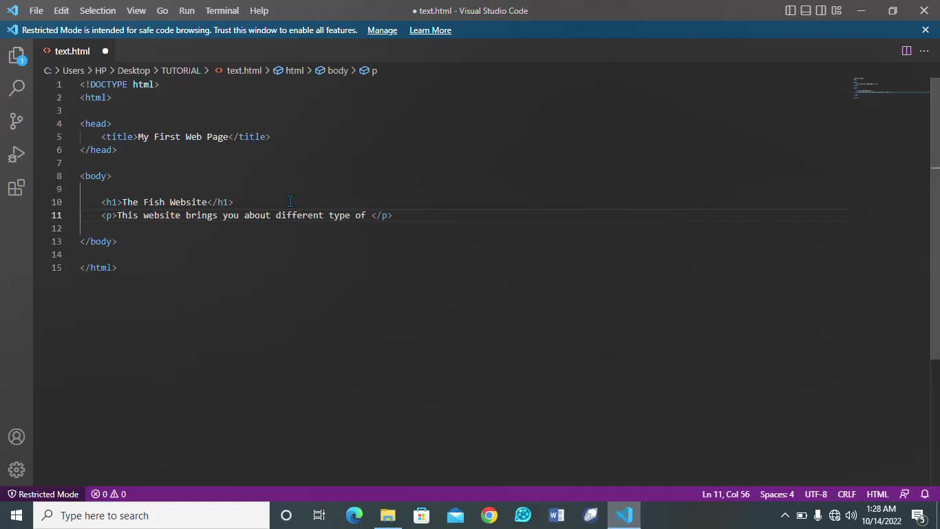 HTML tutorial for beginners 001-Creating the first web page