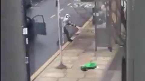 A British man removes a Palestinian flag in London causing a ladder fight