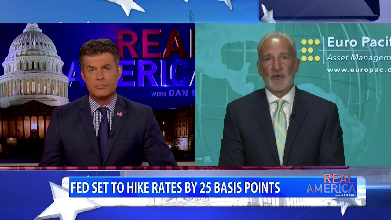 REAL AMERICA -- Dan Ball W/ Peter Schiff, Economists Predict Worse Crash Than 2008, 3/21/23