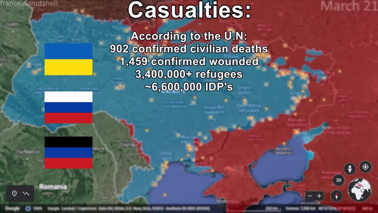 Russo-Ukrainian War 21st of March Mapped using Google Earth