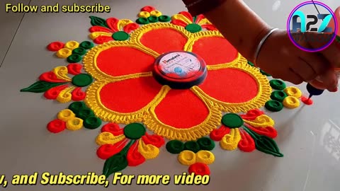 Easy FLOWER Rangoli Design/Simple Rangoli Design for festival/ Rangoli designs with colours/रंगोली