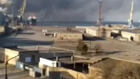 Port of Berdyansk. Several explosions are reported, followed by a fire