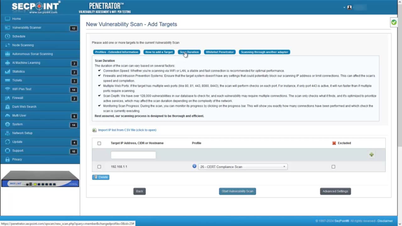SecPoint Penetrator Vulnerability Scanner V61 New Scan Duration Feature Explained