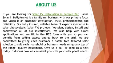 If you are looking for Solar PV Installation in Temple Bar