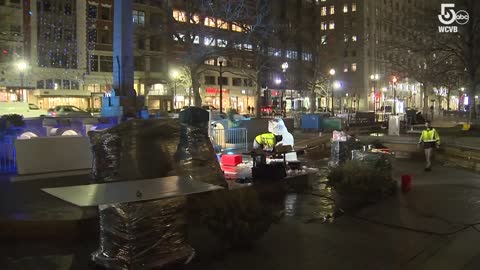 Ice sculptures begin to take shape at Copley Square for First Night Boston