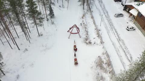 Winter & first snow at Santa Claus Village Arctic Circle Rovaniemi Lapland Finland Santa's reindeer