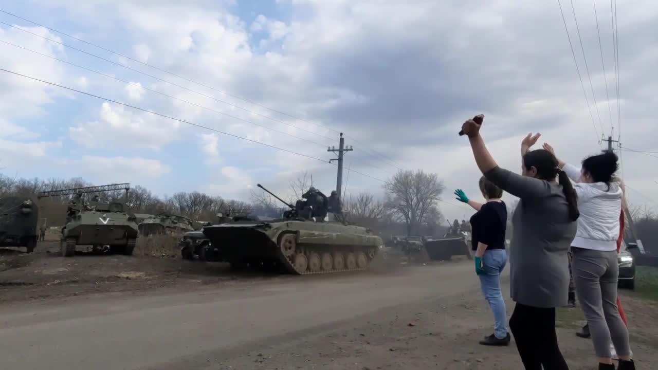 Ukraine War - Russian Armed Forces units move through populated areas in Kharkov