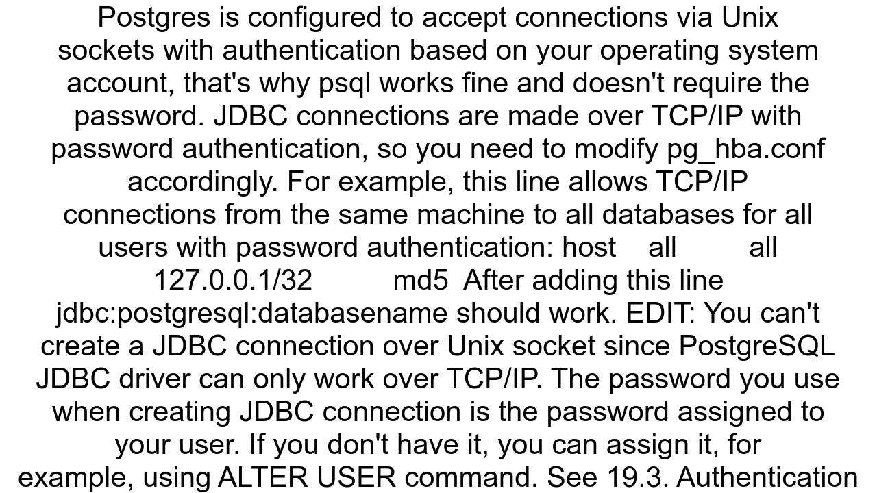 Connecting to local instance of PostgreSql with JDBC