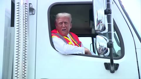 Donald Trump speaks from garbage truck after Biden insults supporters