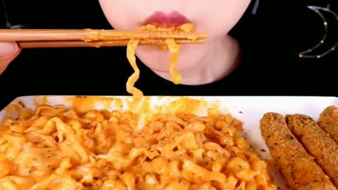ASMR SPICY fried noodles and nuggets