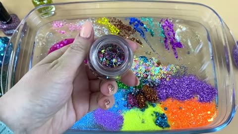Glitter slime | mixing makeup and glitter into clear slime |#satisfying video#asmr