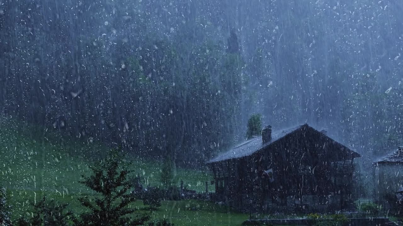 Rain Sounds for Sleeping - Sound of Heavy Rainstorm & Thunder in the Misty Forest At Night