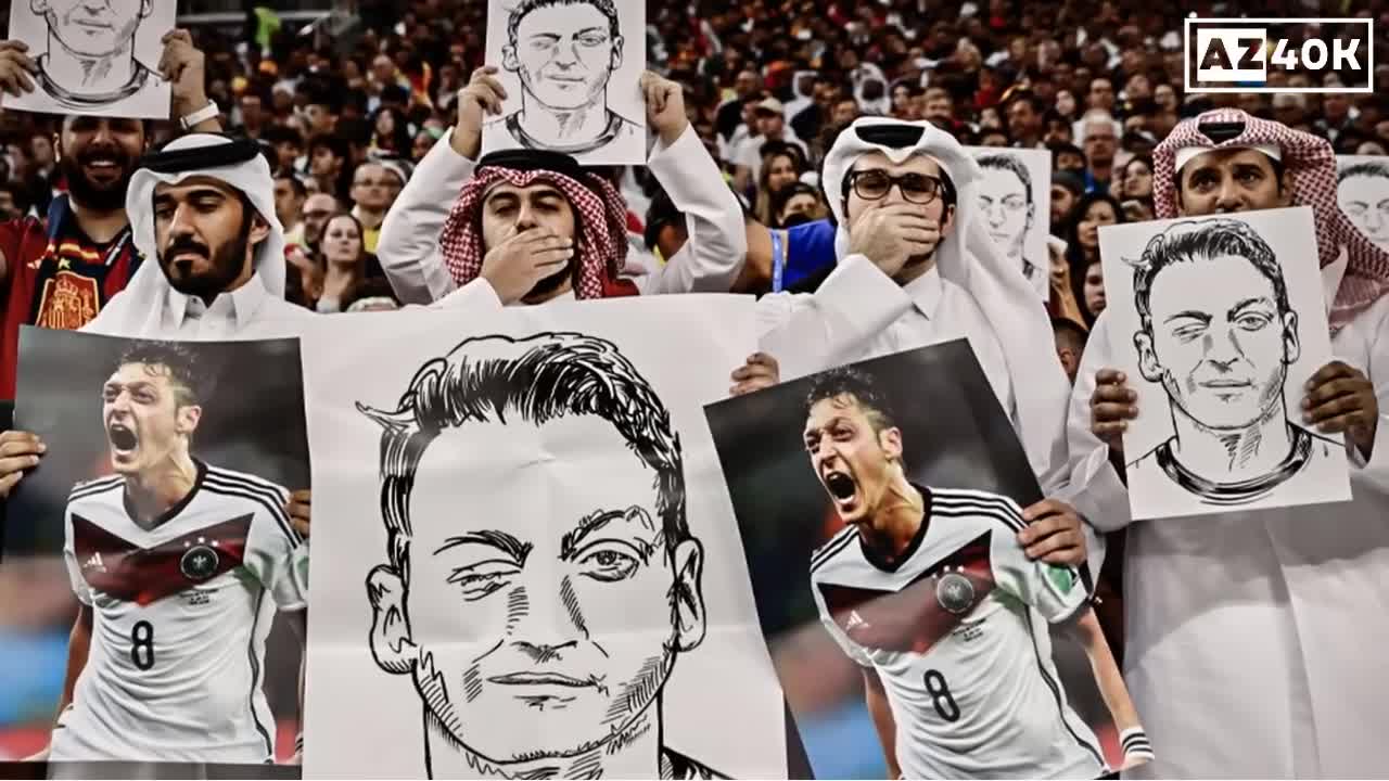 Fans Protest with Mesut Ozil Pictures During Germany vs Spain 1-1 in Qatar