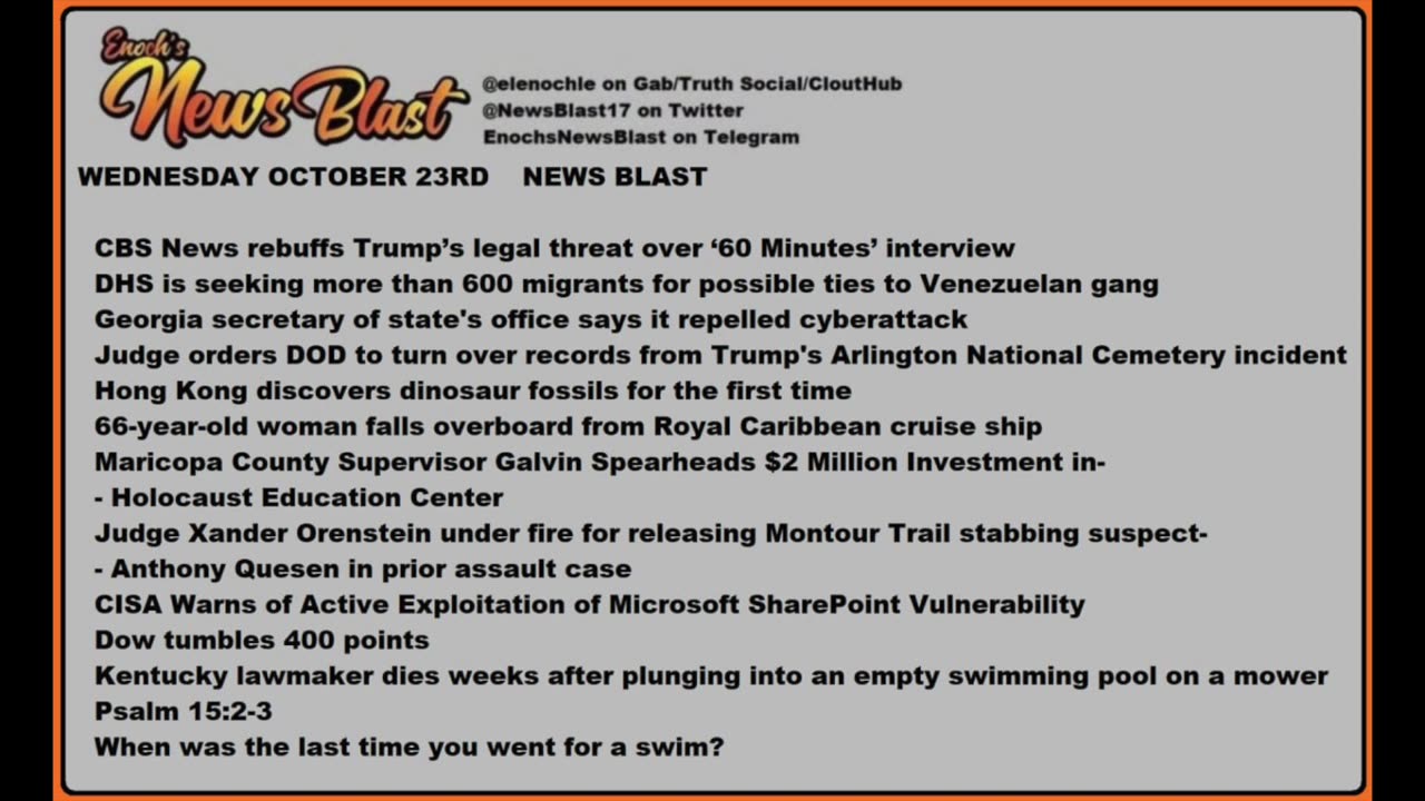 Wednesday, October 23, 2024 News Blast