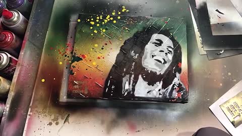 BOB MARLEY by Spray Art Eden, paste-based painting