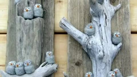 More artistic pebble art ideas/stone people wall painting