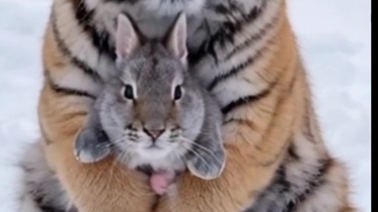Winter Cuddles: Tiger and Rabbit Friendship