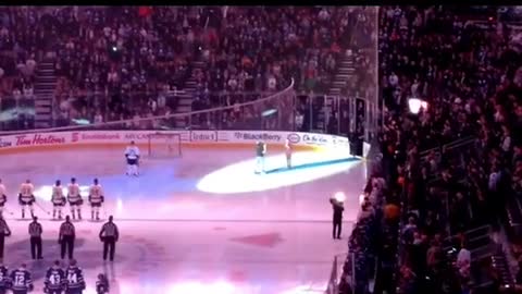 Canadians finish American national anthem