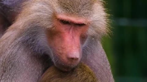 Infant Baboon resting on mother's bosom