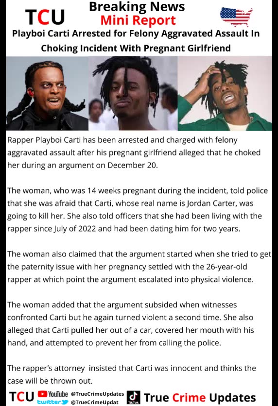 Playboi Carti Arrested for Felony Aggravated Assault In Choking Incident With Pregnant Girlfriend