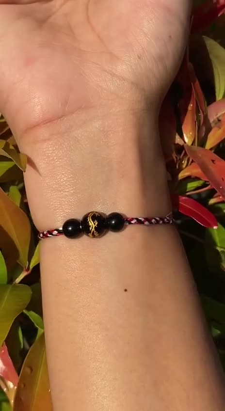 Authentic Balinese Hand-Carved Tridatu Mantra Tibet Bracelet with Genuine Onyx Stone - Unique Gift